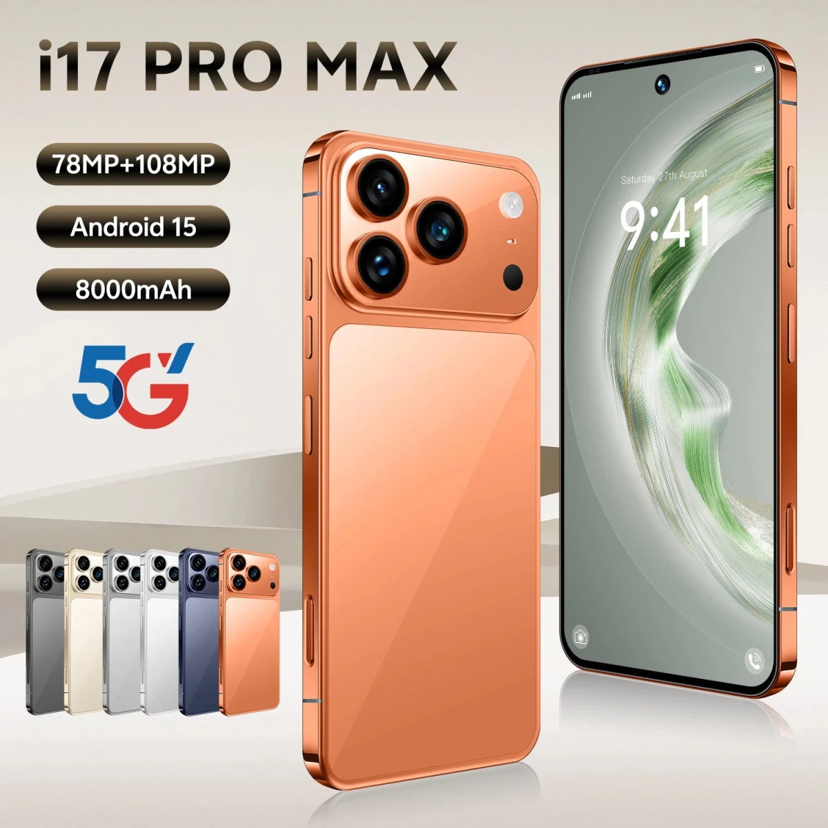 I17 Pro Max Dual Core LTE 4G 7.3" HD 144Hz 5g Smartphone Face ID Wireless Charge GPS WiFi French/Spanish/English Mobile Phone Orange I17 Pro Max Dual Core LTE 4G 7.3" HD 144Hz 5g Smartphone Face ID Wireless Charge GPS WiFi French/Spanish/English Mobile Phone - shop_name