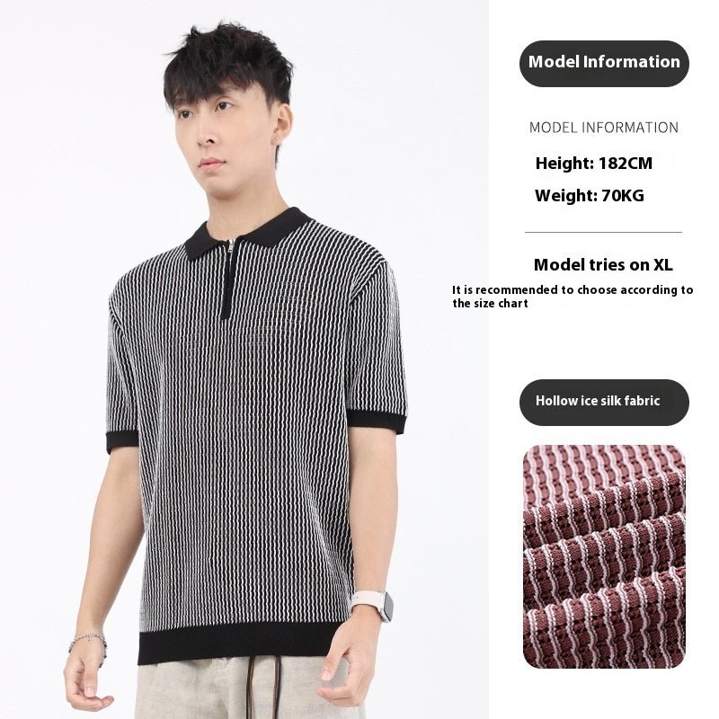 Ice Silk Polo Shirt Short - sleeved Men's High - grade Light Luxury Business Black Ice Silk Polo Shirt Short - sleeved Men's High - grade Light Luxury Business - shop_name