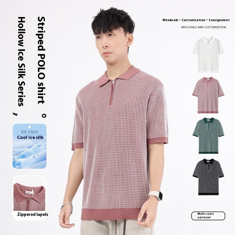 Ice Silk Polo Shirt Short - sleeved Men's High - grade Light Luxury Business Black Ice Silk Polo Shirt Short - sleeved Men's High - grade Light Luxury Business - shop_name