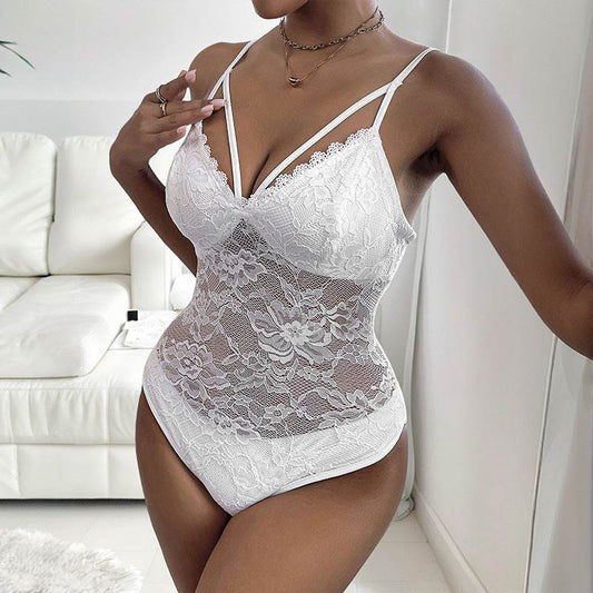 Jumpsuit White Hollow-out Lace Slim Fit Jumpsuit - Update Avenue 