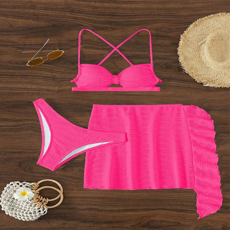 Lace-up Bikini Three-piece Swimsuit - Update Avenue 