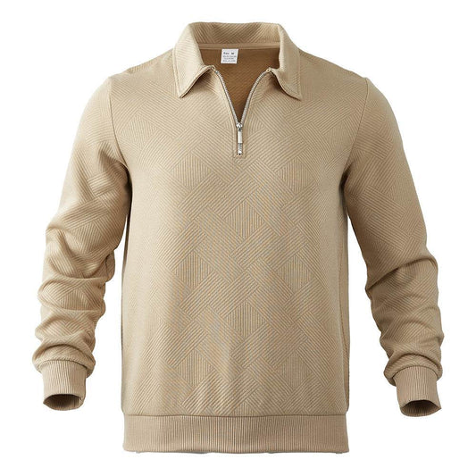 Lapel Jacquard Half-zipper Sweatshirt Fashion Solid Color Long-sleeved Tops For Men Clothing - Update Avenue 