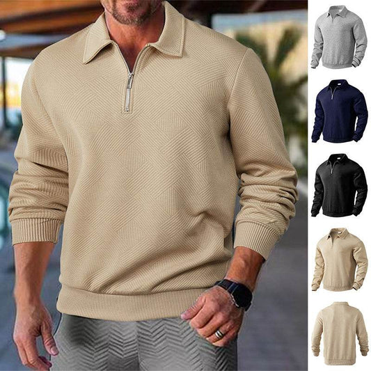 Lapel Jacquard Half-zipper Sweatshirt Fashion Solid Color Long-sleeved Tops For Men Clothing - Update Avenue 