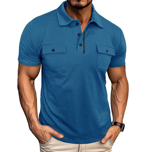 Lapel Short Sleeve Outdoor Pocket Polo Shirt T-shirt Men Clothing - Update Avenue 