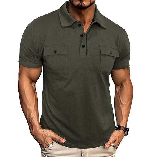 Lapel Short Sleeve Outdoor Pocket Polo Shirt T-shirt Men Clothing - Update Avenue 