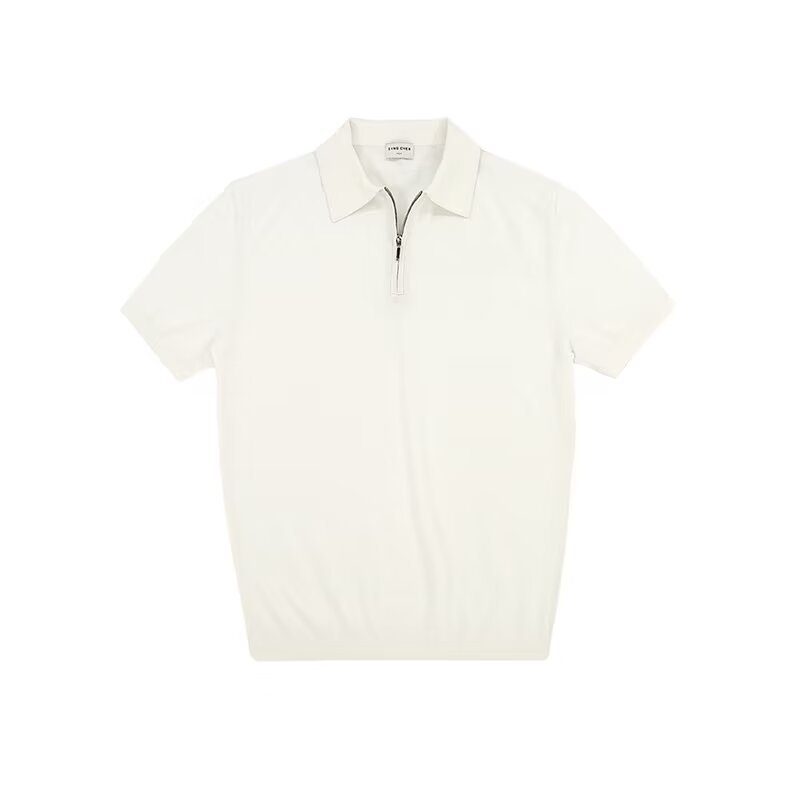 Light Luxury Zipper Polo Shirt Lapel Short Sleeve Blue Light Luxury Zipper Polo Shirt Lapel Short Sleeve - shop_name