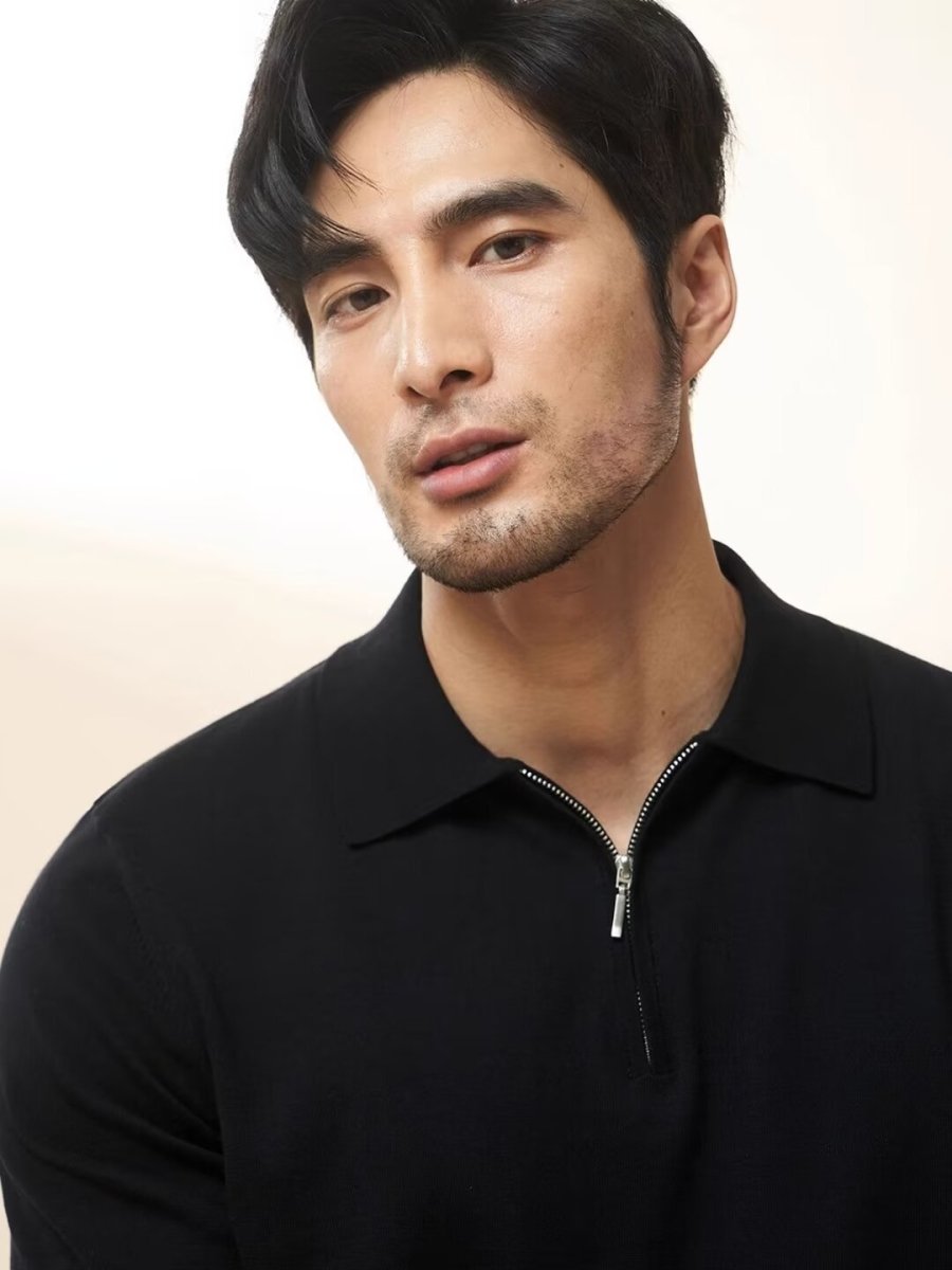 Light Luxury Zipper Polo Shirt Lapel Short Sleeve Black Light Luxury Zipper Polo Shirt Lapel Short Sleeve - shop_name