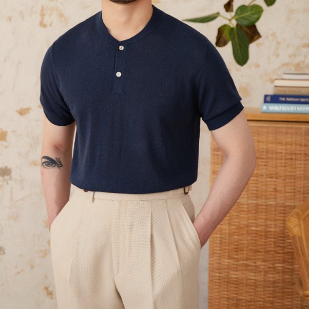 Linen Blended Men's Young Old Money Style Sweater NAVY BLUE Linen Blended Men's Young Old Money Style Sweater - shop_name