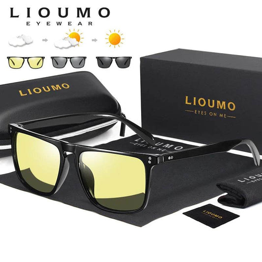 LIOUMO Rivet Square Photochromic Sunglasses Men Polarized Chameleon Glasses Women Classic Driving Goggle Anti-Glare gafas de sol - Update Avenue 