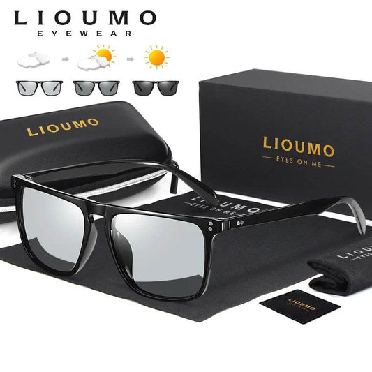 LIOUMO Rivet Square Photochromic Sunglasses Men Polarized Chameleon Glasses Women Classic Driving Goggle Anti-Glare gafas de sol - Update Avenue 