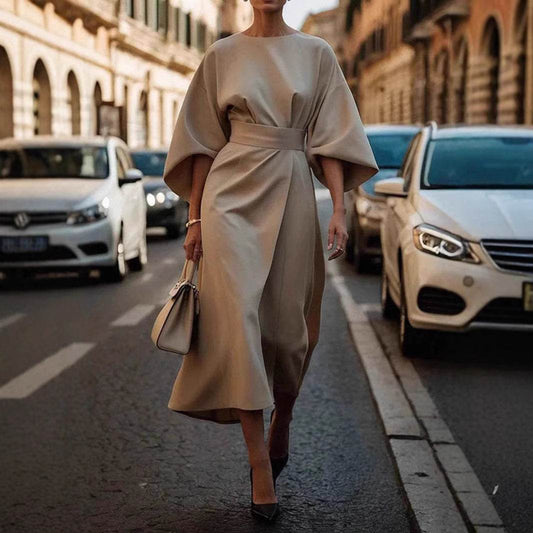 Loose Batwing Sleeve Dress Fashion Waist-tighted Solid Color Elegant Dresses For Women Clothing - Update Avenue 