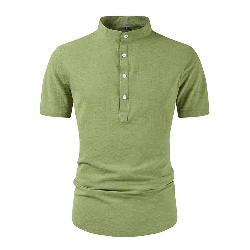 Loose Button Cotton And Linen Pure Color All - matching T-shirt Green Loose Button Cotton And Linen Pure Color All - matching T-shirt - shop_name