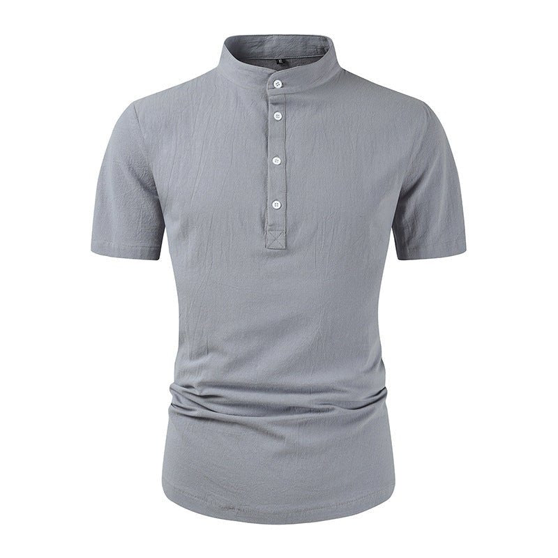 Loose Button Cotton And Linen Pure Color All - matching T-shirt Gray Loose Button Cotton And Linen Pure Color All - matching T-shirt - shop_name