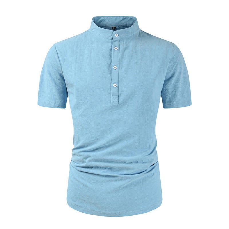 Loose Button Cotton And Linen Pure Color All - matching T-shirt Light Blue Loose Button Cotton And Linen Pure Color All - matching T-shirt - shop_name