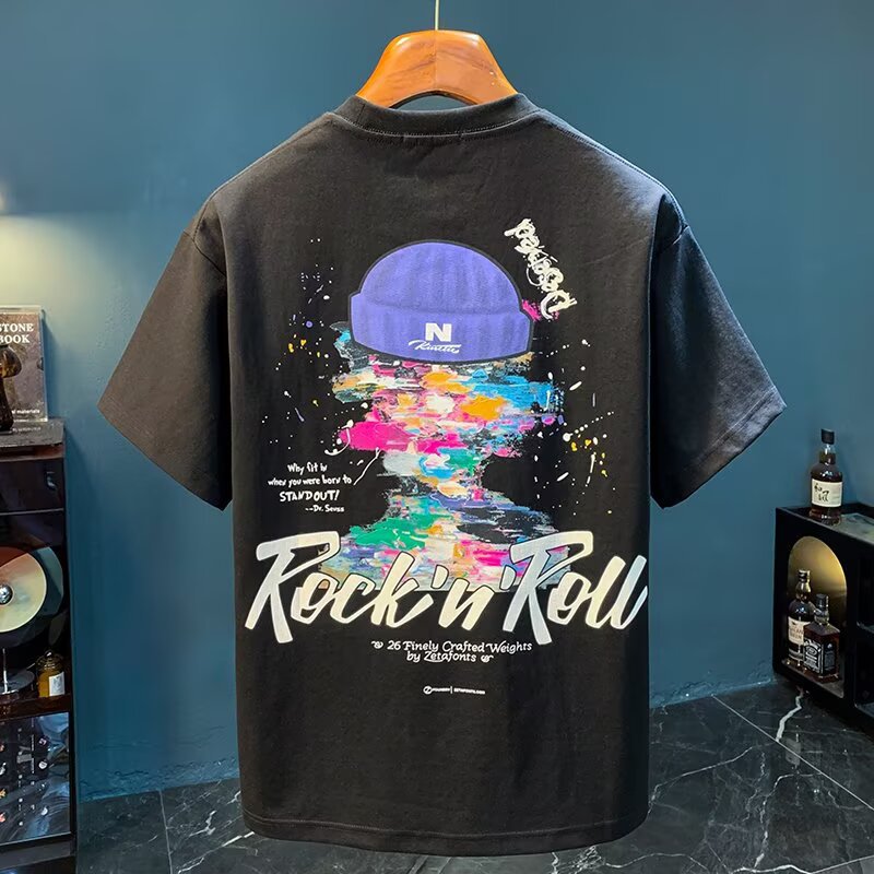 Loose Printed Casual All - match T-shirt For Men Black Loose Printed Casual All - match T-shirt For Men - shop_name