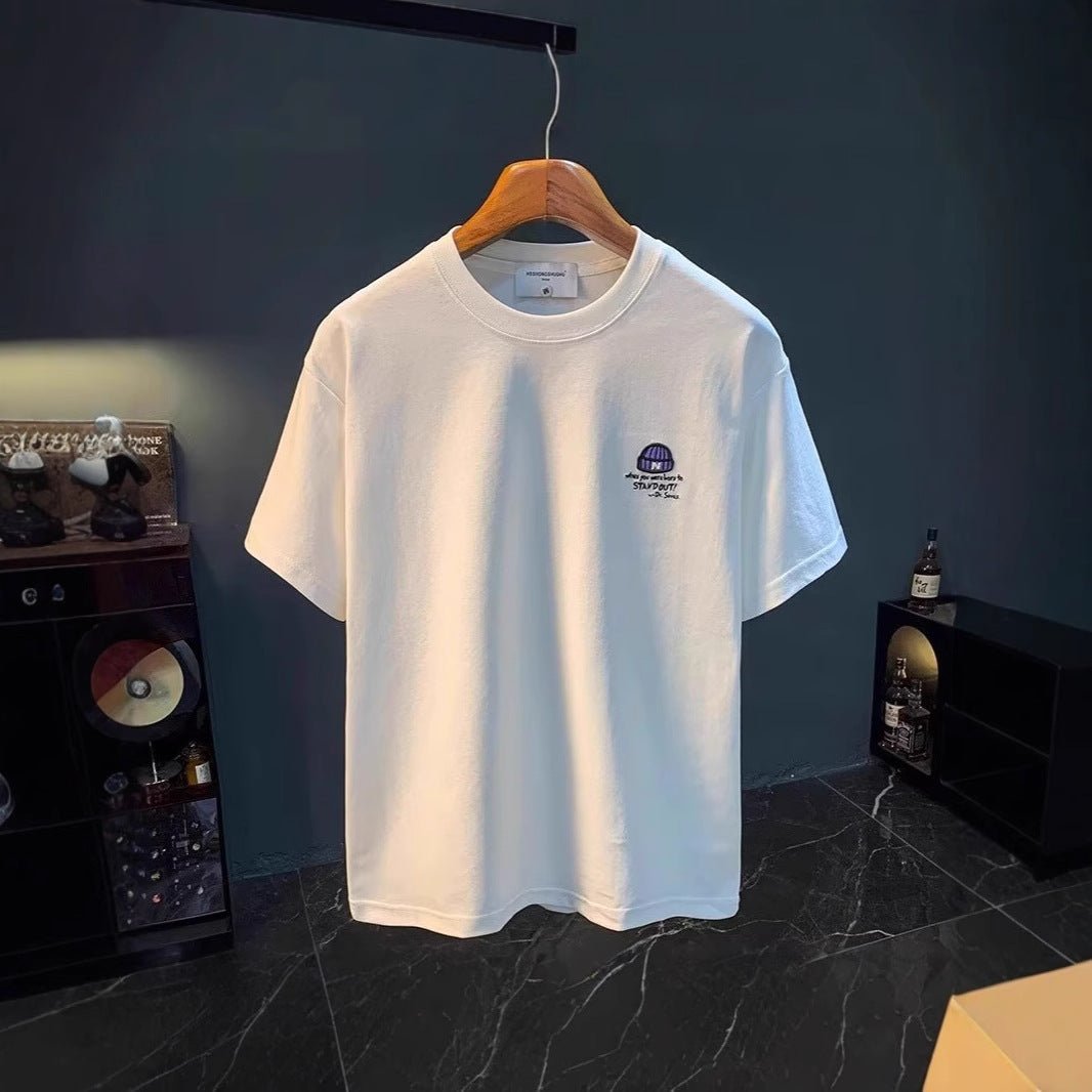 Loose Printed Casual All - match T-shirt For Men White Loose Printed Casual All - match T-shirt For Men - shop_name