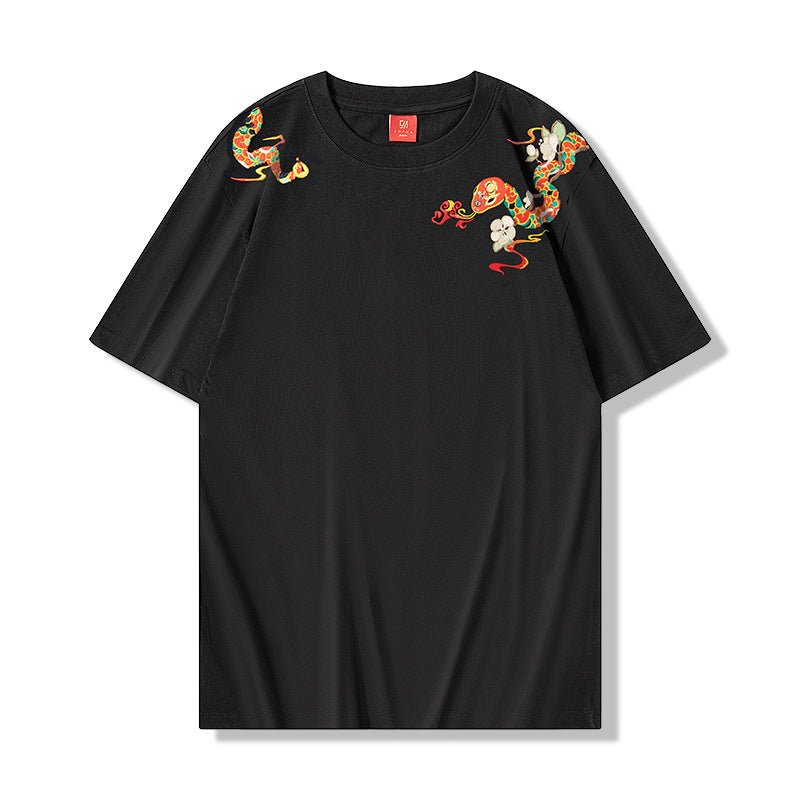 Loose T-shirt Embroidered Crew Neck Short Sleeve Black Loose T-shirt Embroidered Crew Neck Short Sleeve - shop_name