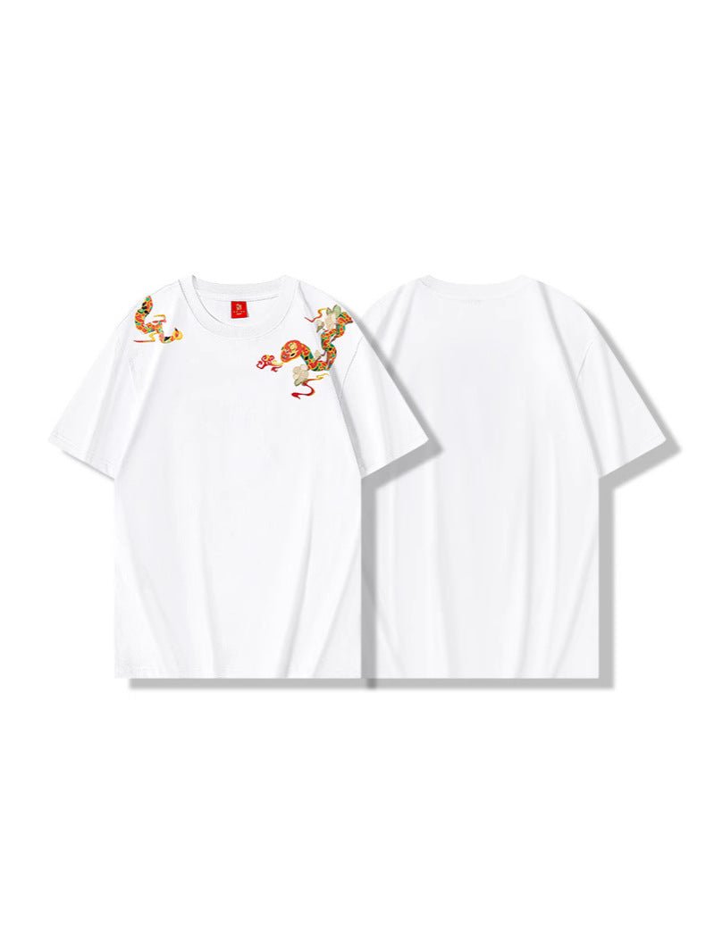 Loose T-shirt Embroidered Crew Neck Short Sleeve Black Loose T-shirt Embroidered Crew Neck Short Sleeve - shop_name