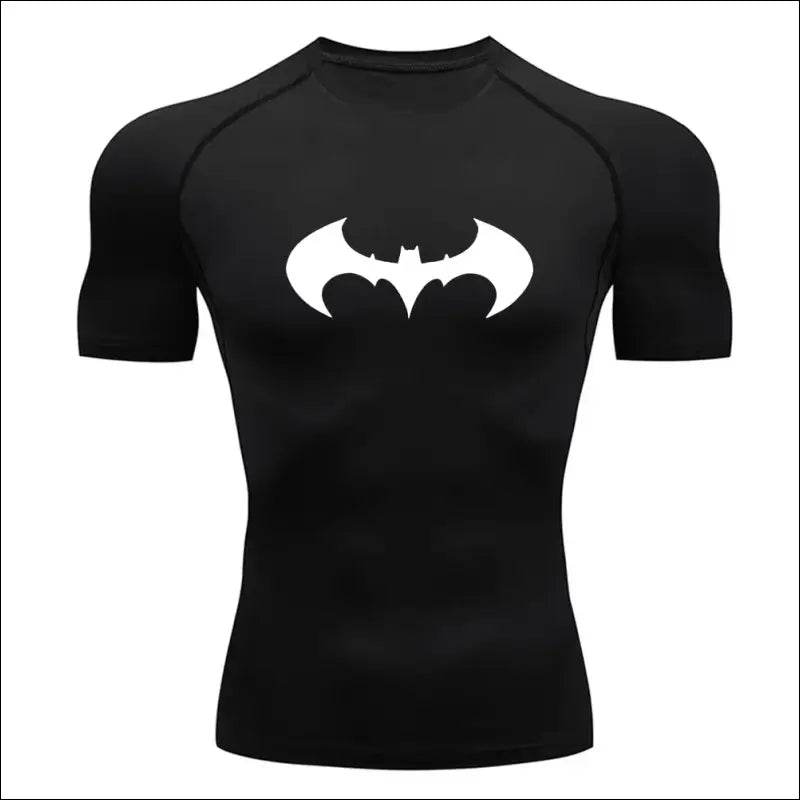 Men’s Bat Print T-Shirt Tight Quick Dry Compression Shirt Gym Fitness T-Shirt Running Muscle Workout Short Sleeve