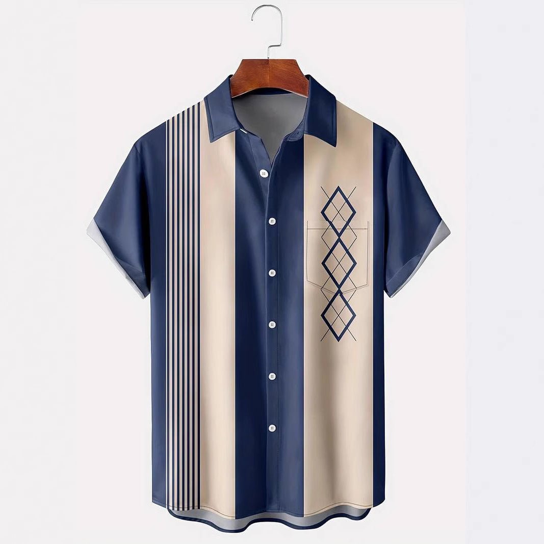 Men's Contrast Color Loose Short - sleeved Shirt Lapel MBNSCS11 Men's Contrast Color Loose Short - sleeved Shirt Lapel - shop_name