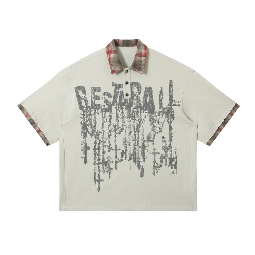 Men's Lapel Graffiti Printing Loose New All - match Short - sleeved Top Wild Red Men's Lapel Graffiti Printing Loose New All - match Short - sleeved Top - shop_name