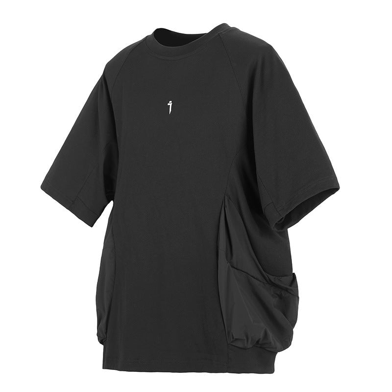 Men's Loose Casual With Big Pockets Round Neck Short Sleeve T-shirt Black Men's Loose Casual With Big Pockets Round Neck Short Sleeve T-shirt - shop_name