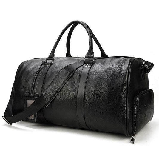 Men's Real-leather Traveling Black Gym Bag - Update Avenue 