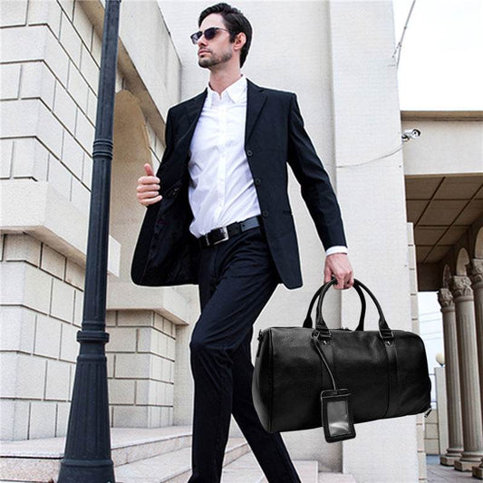 Men's Real-leather Traveling Black Gym Bag - Update Avenue 