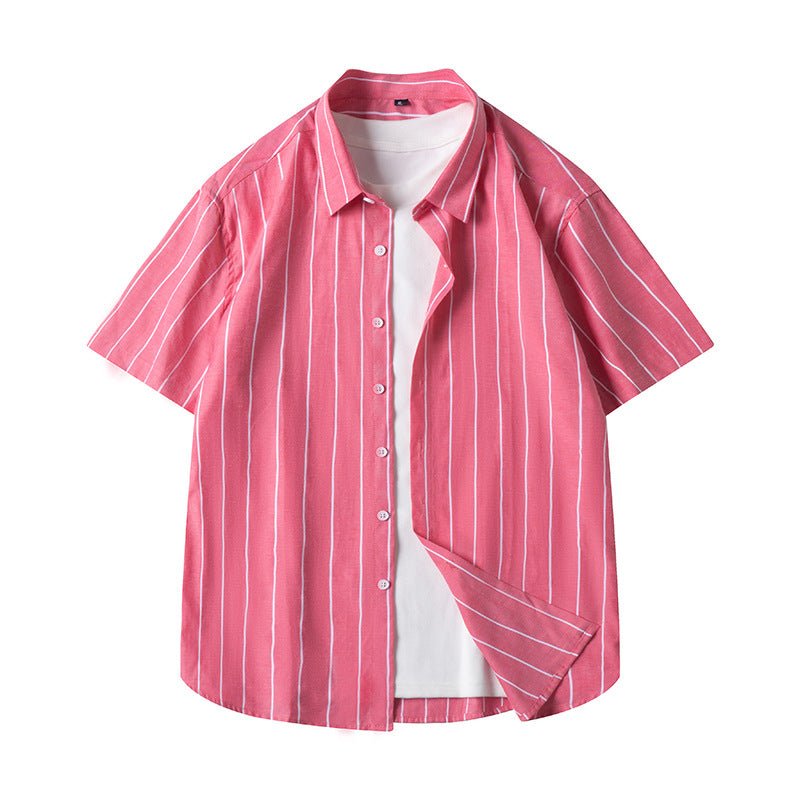 Men's Short - sleeved Shirt Business Striped Casual Shirt White Men's Short - sleeved Shirt Business Striped Casual Shirt - shop_name