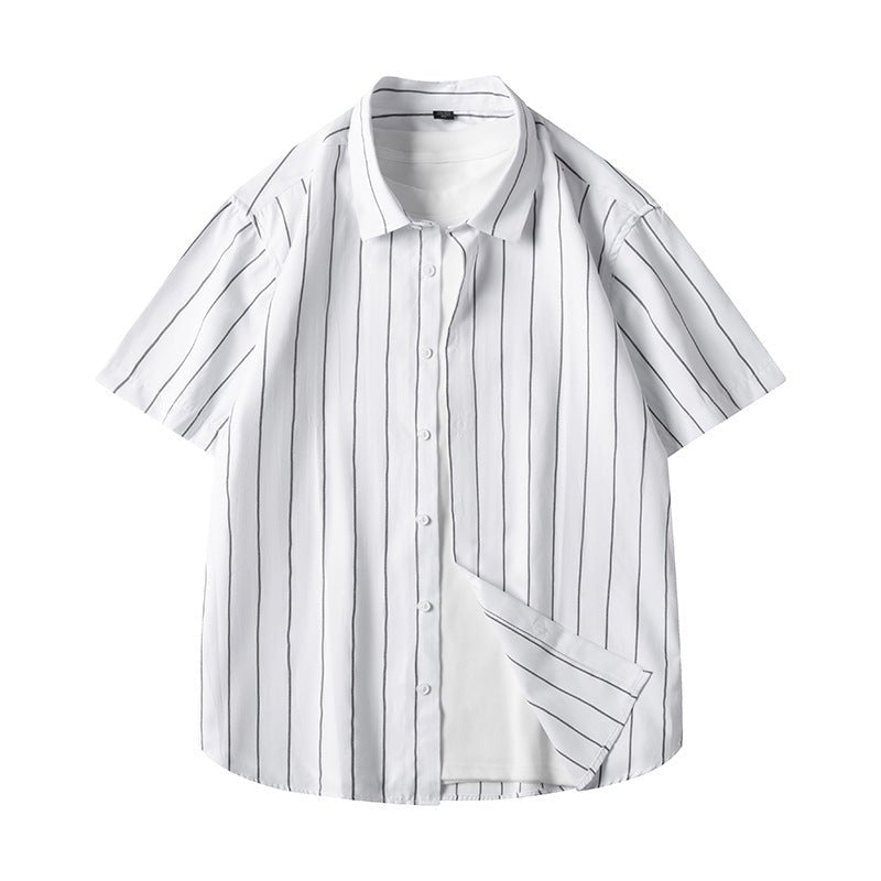 Men's Short - sleeved Shirt Business Striped Casual Shirt White Men's Short - sleeved Shirt Business Striped Casual Shirt - shop_name