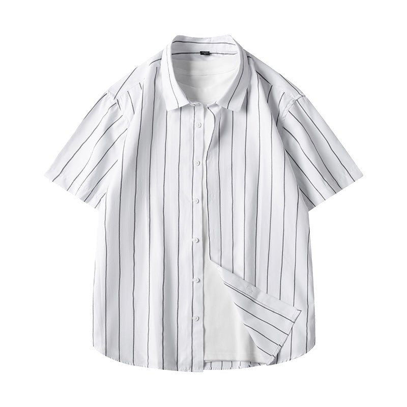 Men's Short - sleeved Shirt Business Striped Casual Shirt White Men's Short - sleeved Shirt Business Striped Casual Shirt - shop_name