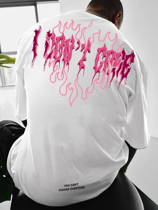 Men's Streetwear T-Shirt with Heart and Flame Print, Loose Fit, Drop Shoulder, Short Sleeve, Round Neck, Polyester - Machine Washable - Update Avenue 