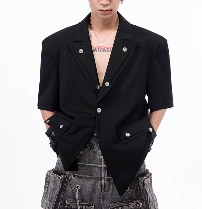 Men's Summer Silhouette Shoulder Padded Short Sleeved Jacket Black Men's Summer Silhouette Shoulder Padded Short Sleeved Jacket - shop_name