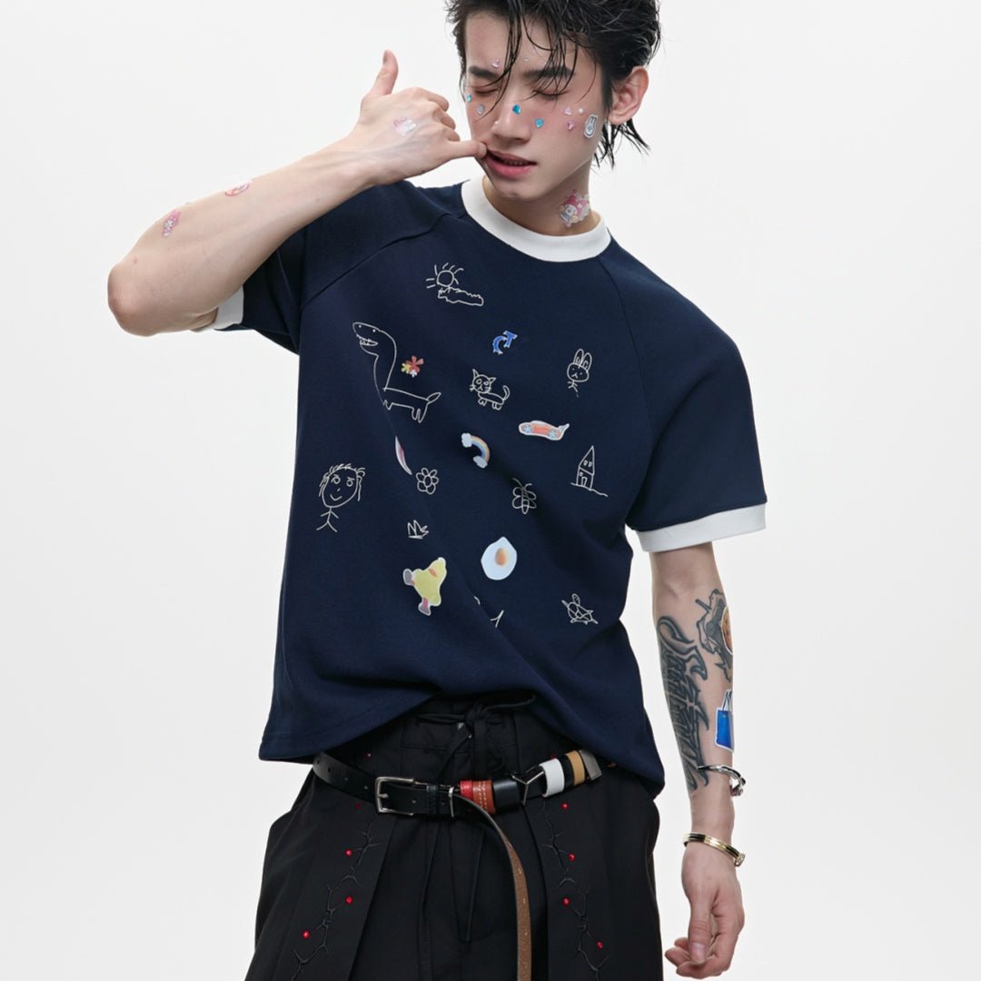 Men's Versatile Cartoon Printed Short Sleeved Shirt White Men's Versatile Cartoon Printed Short Sleeved Shirt - shop_name