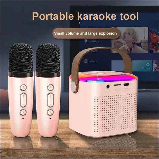 Microphone Karaoke Machine Bluetooth-compatible Speaker With 2 Wireless Mic RGB Light Home Family Singing Speaker - Update Avenue 
