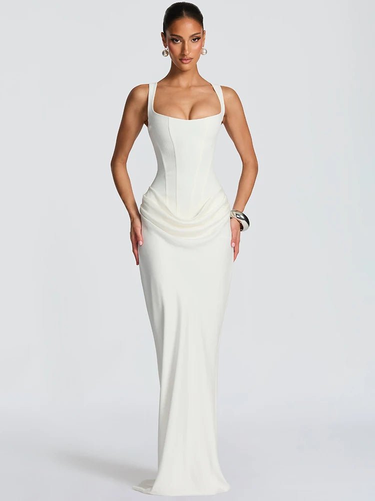 Mozision Elegant Backless Sexy Maxi Dress Women Gown Fashion Square Collar Sleeveless Skinny Ruched Club Party Long Dresses WHITE Mozision Elegant Backless Sexy Maxi Dress Women Gown Fashion Square Collar Sleeveless Skinny Ruched Club Party Long Dresses - shop_name