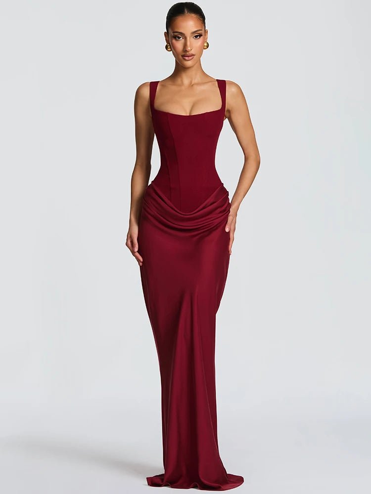 Mozision Elegant Backless Sexy Maxi Dress Women Gown Fashion Square Collar Sleeveless Skinny Ruched Club Party Long Dresses Red Mozision Elegant Backless Sexy Maxi Dress Women Gown Fashion Square Collar Sleeveless Skinny Ruched Club Party Long Dresses - shop_name