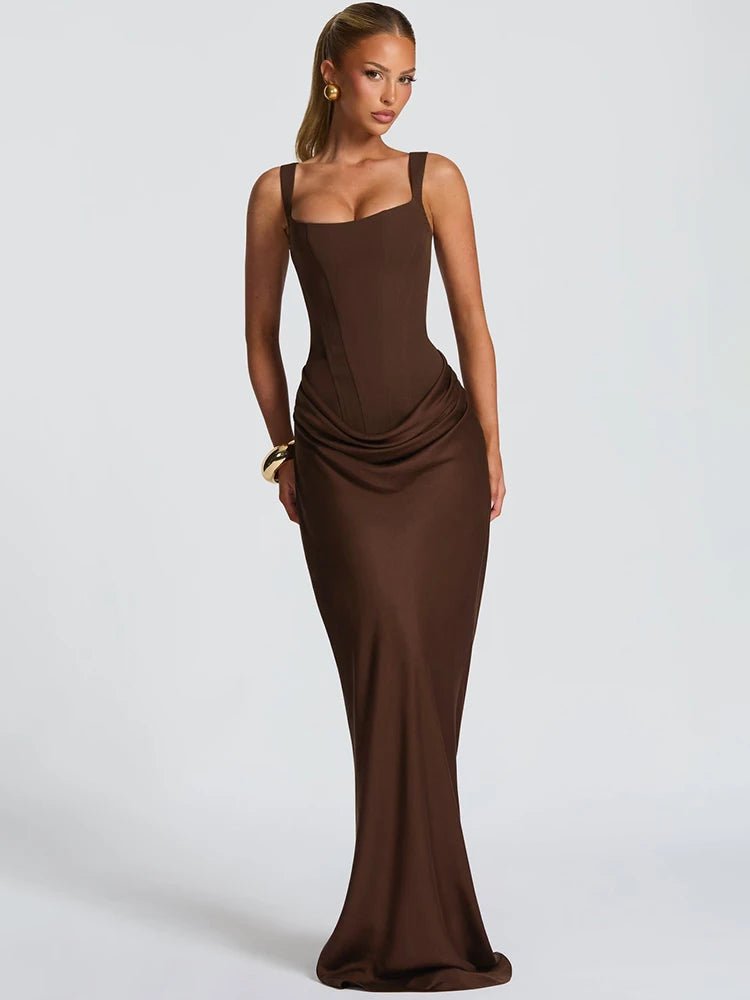Mozision Elegant Backless Sexy Maxi Dress Women Gown Fashion Square Collar Sleeveless Skinny Ruched Club Party Long Dresses Brown Mozision Elegant Backless Sexy Maxi Dress Women Gown Fashion Square Collar Sleeveless Skinny Ruched Club Party Long Dresses - shop_name