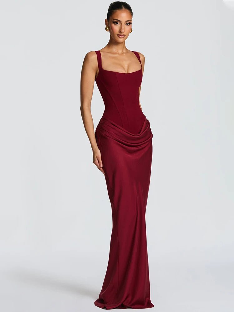 Mozision Elegant Backless Sexy Maxi Dress Women Gown Fashion Square Collar Sleeveless Skinny Ruched Club Party Long Dresses Red Mozision Elegant Backless Sexy Maxi Dress Women Gown Fashion Square Collar Sleeveless Skinny Ruched Club Party Long Dresses - shop_name