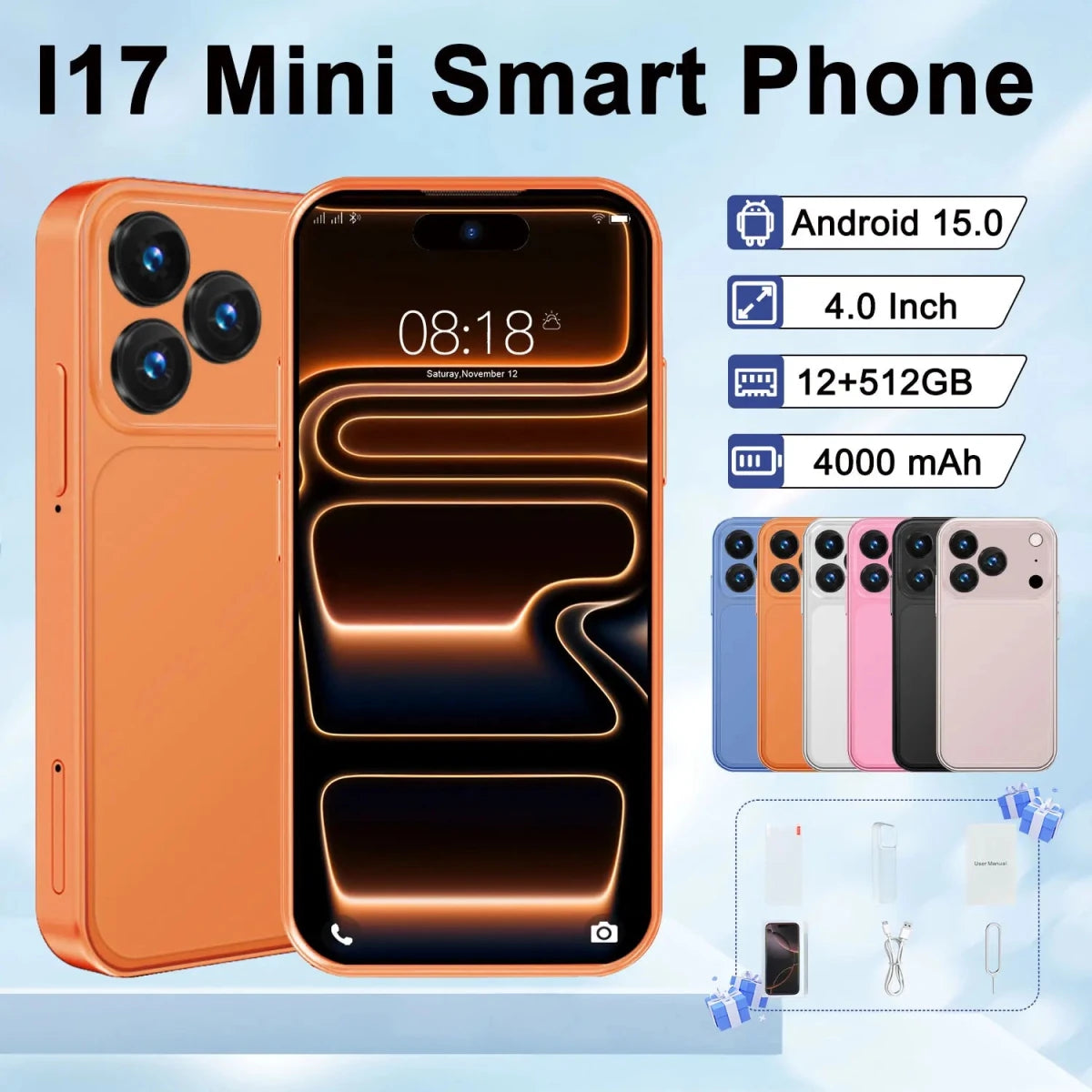 New I17 Mini Smart Phone Mini Body 4.0'' Screen 12+512GB 3G Global Version Mini Smartphone Dual Sim Card Mini Mobile Phone Blue New I17 Mini Smart Phone Mini Body 4.0'' Screen 12+512GB 3G Global Version Mini Smartphone Dual Sim Card Mini Mobile Phone - shop_name