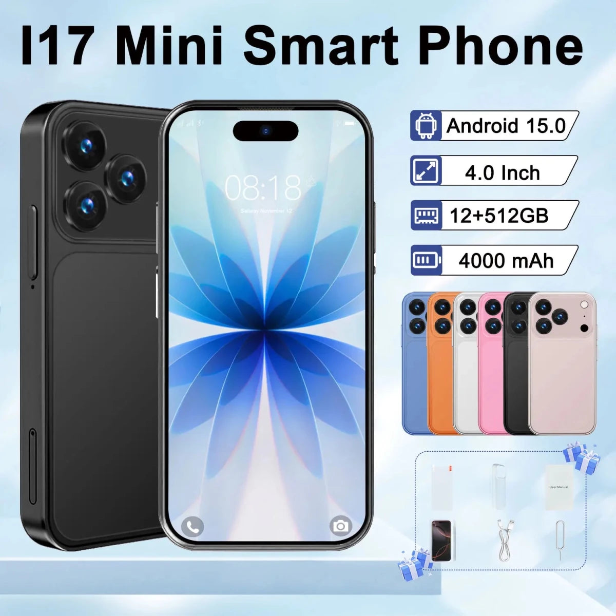 New I17 Mini Smart Phone Mini Body 4.0'' Screen 12+512GB 3G Global Version Mini Smartphone Dual Sim Card Mini Mobile Phone Blue New I17 Mini Smart Phone Mini Body 4.0'' Screen 12+512GB 3G Global Version Mini Smartphone Dual Sim Card Mini Mobile Phone - shop_name