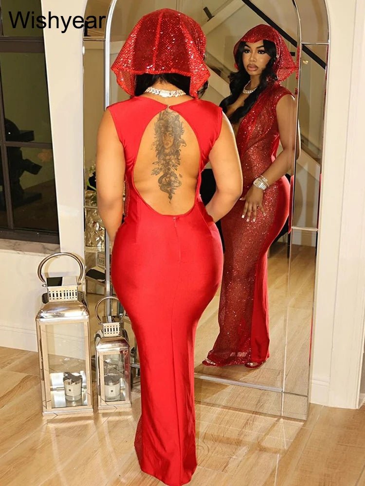 New Luxury Birthday Red Hooded Dress for Women Sexy Deep V Neck Sequins Glitter Mesh See Through Back Open Sparkly Evening Robe apricot dress New Luxury Birthday Red Hooded Dress for Women Sexy Deep V Neck Sequins Glitter Mesh See Through Back Open Sparkly Evening Robe - shop_name