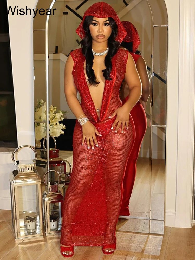 New Luxury Birthday Red Hooded Dress for Women Sexy Deep V Neck Sequins Glitter Mesh See Through Back Open Sparkly Evening Robe apricot dress New Luxury Birthday Red Hooded Dress for Women Sexy Deep V Neck Sequins Glitter Mesh See Through Back Open Sparkly Evening Robe - shop_name
