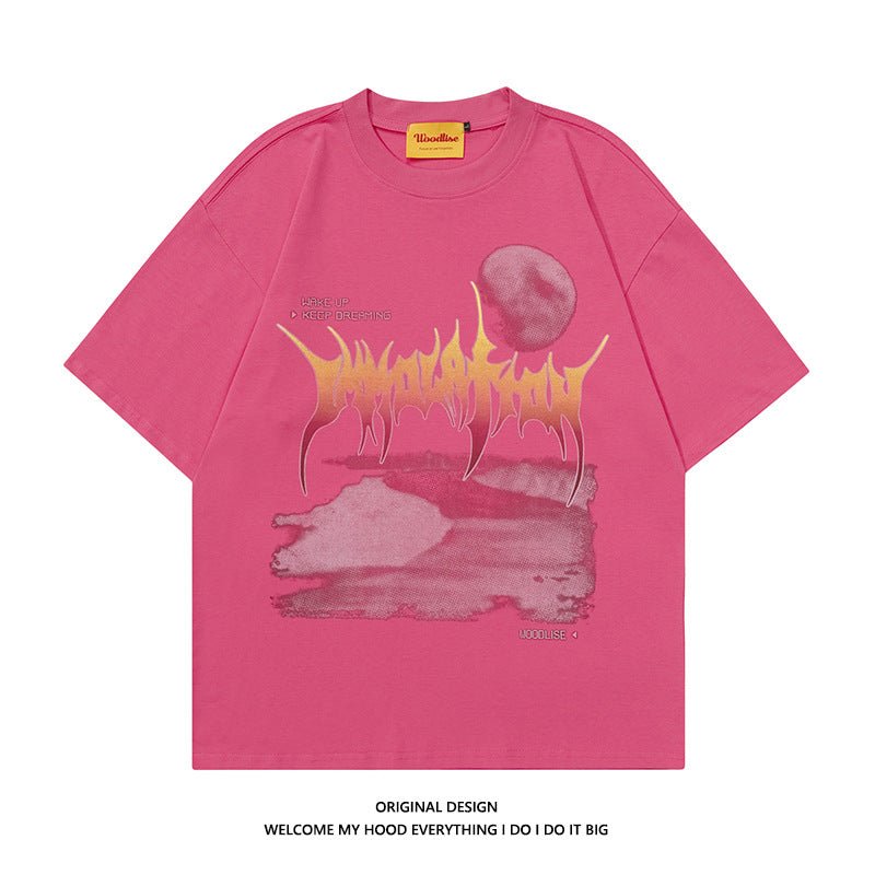 New Street Hip - hop Graffiti Short Sleeve T-shirt Men Pink New Street Hip - hop Graffiti Short Sleeve T-shirt Men - shop_name