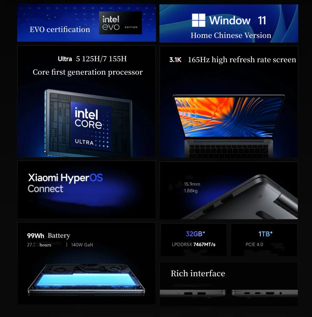 New Xiaomi Redmi Book Pro 16 2024 Core Ultra 7 155H 32GB+1TB 16 Inch 3.1K 165Hz Ultrathin Netbook Business Office Laptop Gray New Xiaomi Redmi Book Pro 16 2024 Core Ultra 7 155H 32GB+1TB 16 Inch 3.1K 165Hz Ultrathin Netbook Business Office Laptop - shop_name