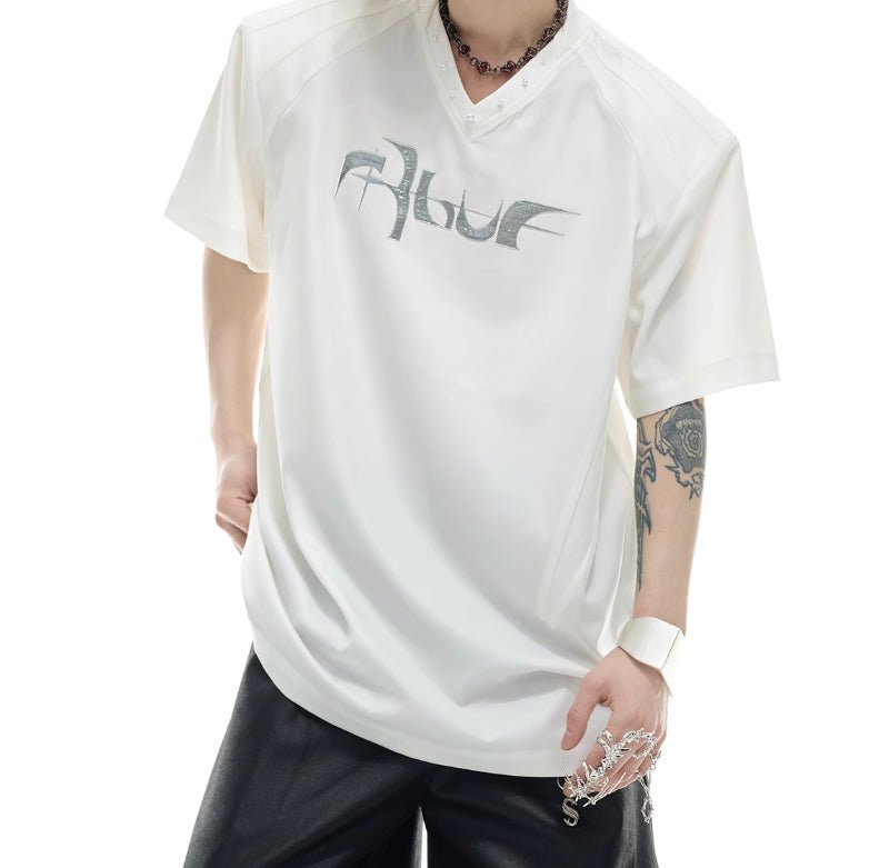 Niche Streamer Texture Deconstruction Split Stitching Short Sleeve BLACK Niche Streamer Texture Deconstruction Split Stitching Short Sleeve - shop_name