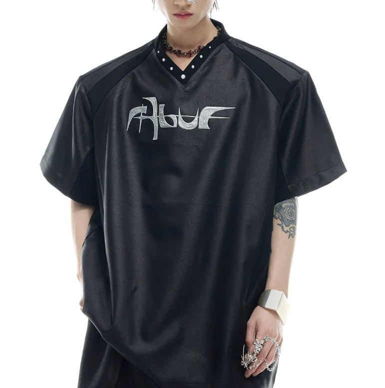 Niche Streamer Texture Deconstruction Split Stitching Short Sleeve BLACK Niche Streamer Texture Deconstruction Split Stitching Short Sleeve - shop_name