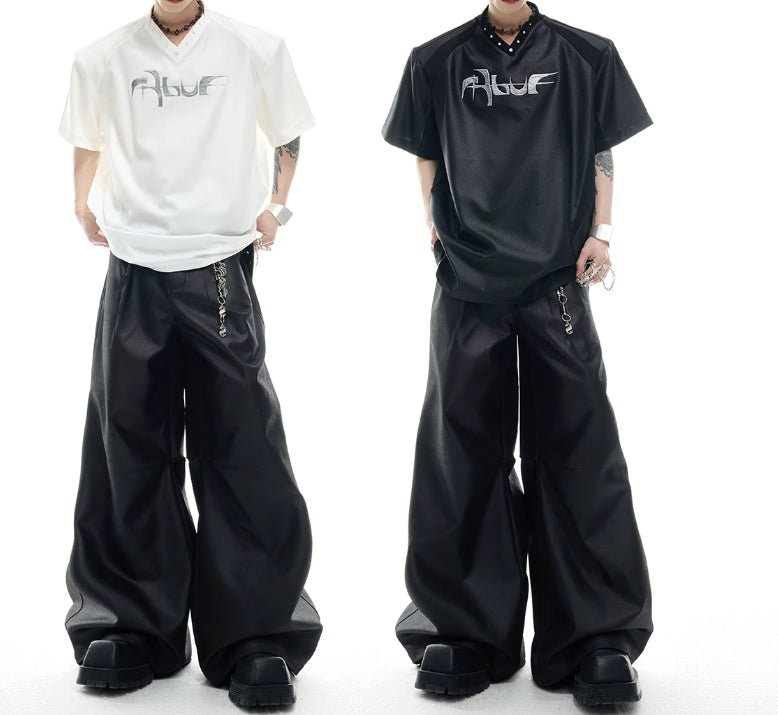 Niche Streamer Texture Deconstruction Split Stitching Short Sleeve BLACK Niche Streamer Texture Deconstruction Split Stitching Short Sleeve - shop_name