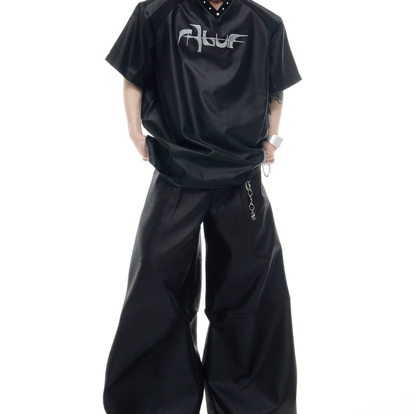 Niche Streamer Texture Deconstruction Split Stitching Short Sleeve BLACK Niche Streamer Texture Deconstruction Split Stitching Short Sleeve - shop_name