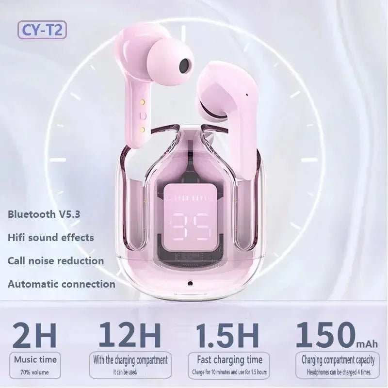 Original T2 Wireless Bluetooth Earphone Transparent HIFI Headphones LED Power Digital Display Stereo Sound Earphones for Xiaomi Pink Original T2 Wireless Bluetooth Earphone Transparent HIFI Headphones LED Power Digital Display Stereo Sound Earphones for Xiaomi - shop_name
